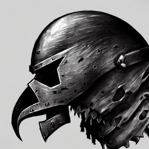 Image similar to crow skull knight helmet, headshot, side elevation, grimdark, fantasy, dark souls, concept art