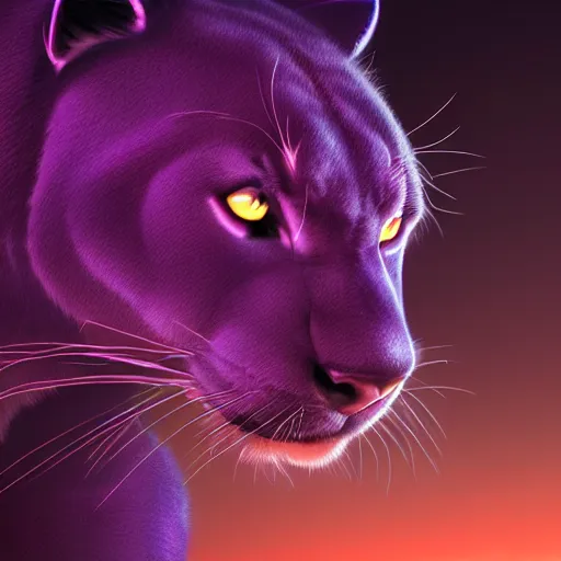 Image similar to render of a large purple panther at night roaring at night. moon in background digital drawing, illustration, 4 k, highly detailed, matte painting, artstation, artistic, realistic, dramatic, dark.