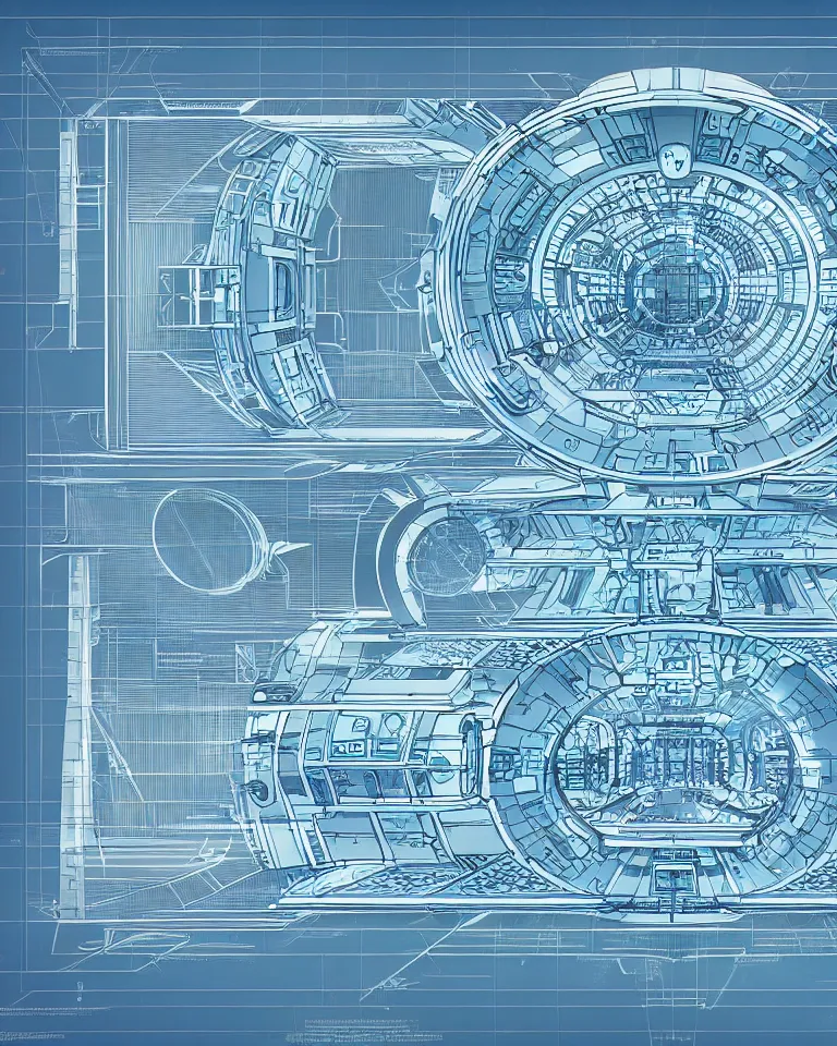 Image similar to futuristic space station, detailed blueprint and schematic with text and illustrated zoomed - in snippets, glorious intricate detailed superb, pristine clean design, center frame, desaturated, concept art, with highly detailed blueprints and text, marker concept art style rendering