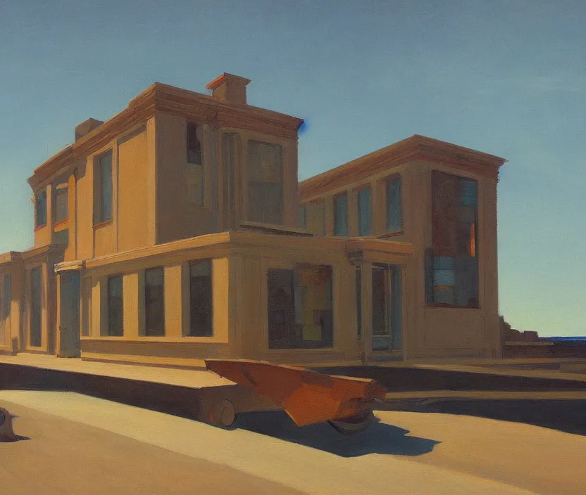 Image similar to a very detailed and aesthetic painting of a spaceship, in the style of edward hopper and hugo pondz,