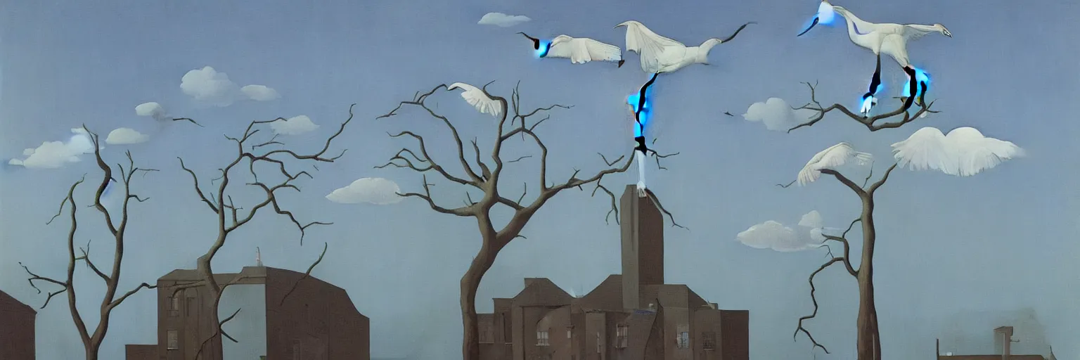 Prompt: crane painting magritte