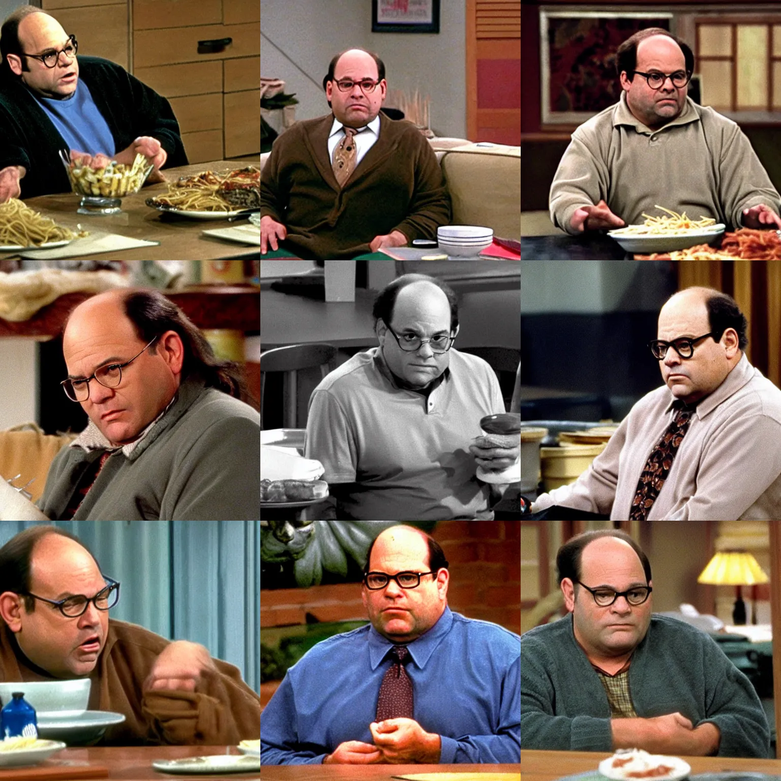 Prompt: George Costanza, upset that, instead of spaghetti, he was served a pack of wolves.