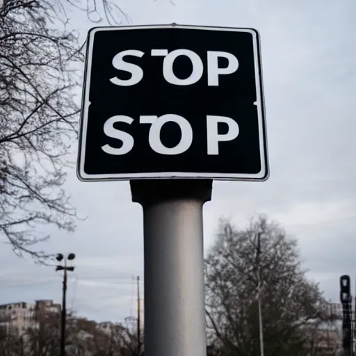 Image similar to stop sign in a dystopian city