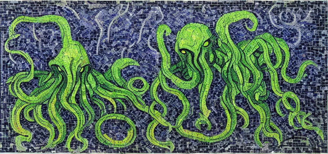 Prompt: impressionistic mosaic of cthulhu