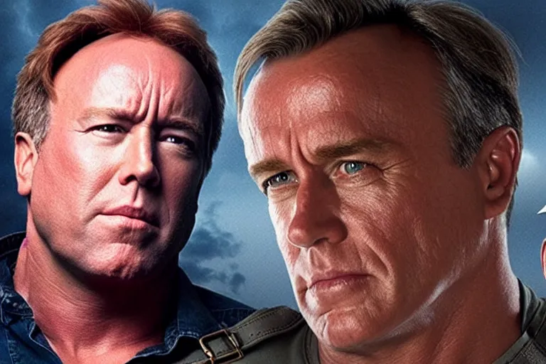 Prompt: VFX movie where Alex Jones plays the Terminator by James Cameron