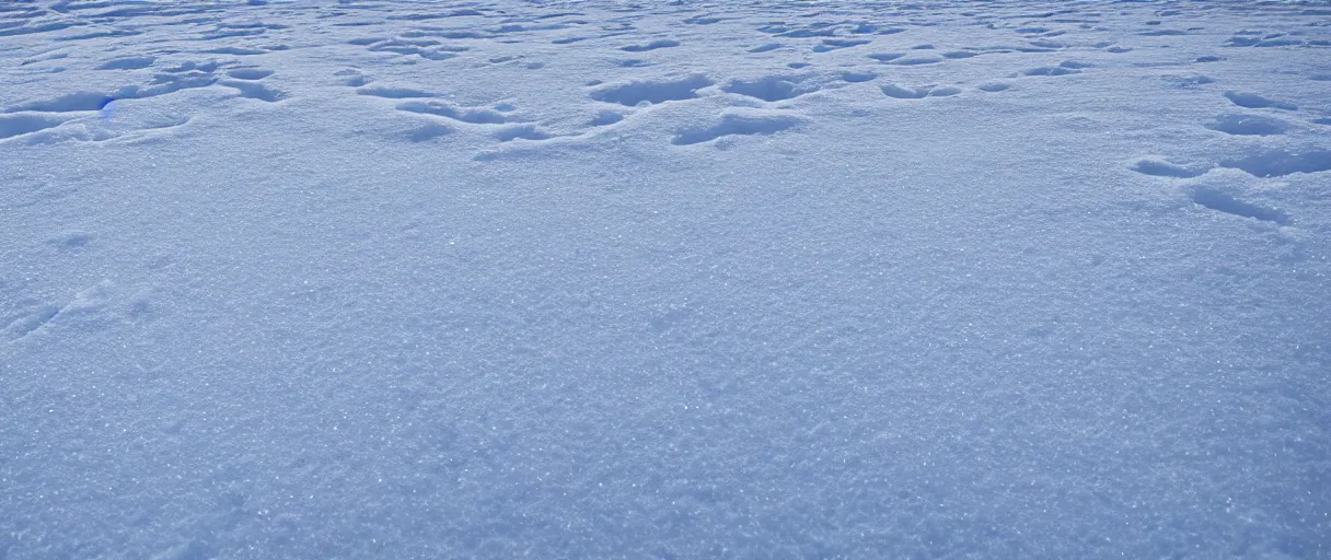 Image similar to extreme closeup hd 8 k hyper detailed photograph of a trail of footsteps in the snow