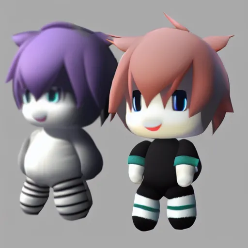 Image similar to very cute fumo plush of a boy rendered on a playstation psx from 1 9 9 4, low res, nearest neighbor filtering, aliasing