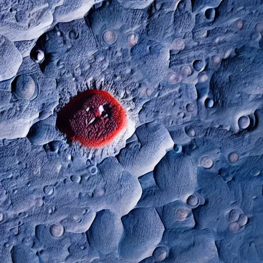 Image similar to a picture of an alien planet, taken from orbit, dark blue planet, red lava rivers, center of the frame