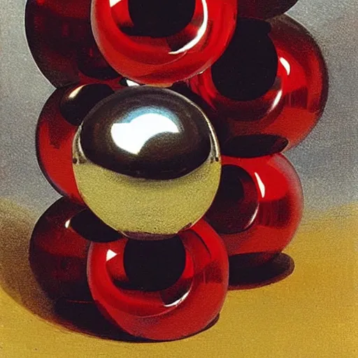 Prompt: chrome spheres on a red cube by vittorio matteo corcos
