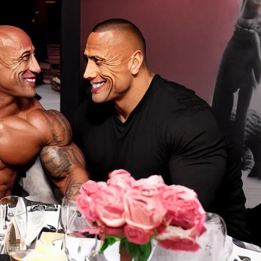 Prompt: a date romantic between dwayne johnson and kermit the frog