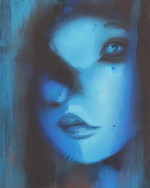 Image similar to sadness personified, blue paint, thick brushstrokes, texture