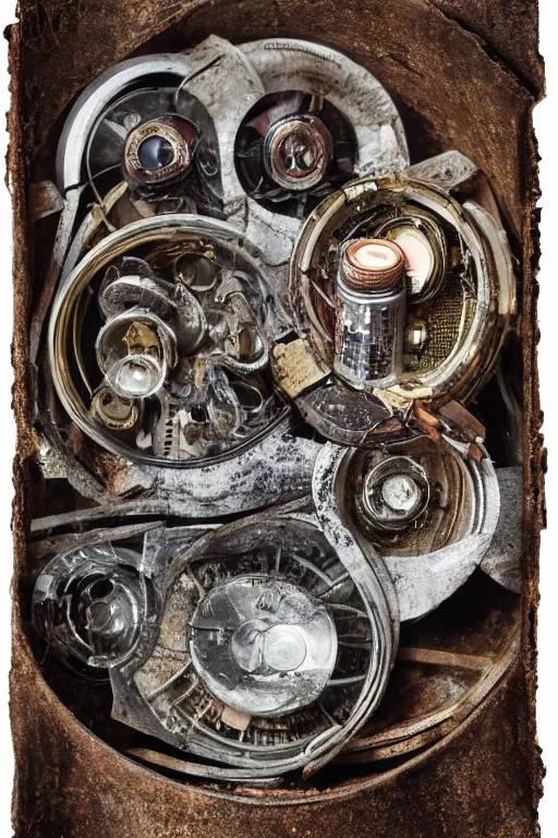 Image similar to A photo of time traveling device, capacitors and coils inside by Annie Lebovitz and Steve McCurry, grungy, weathered Ultra detailed, hyper realistic, 4k