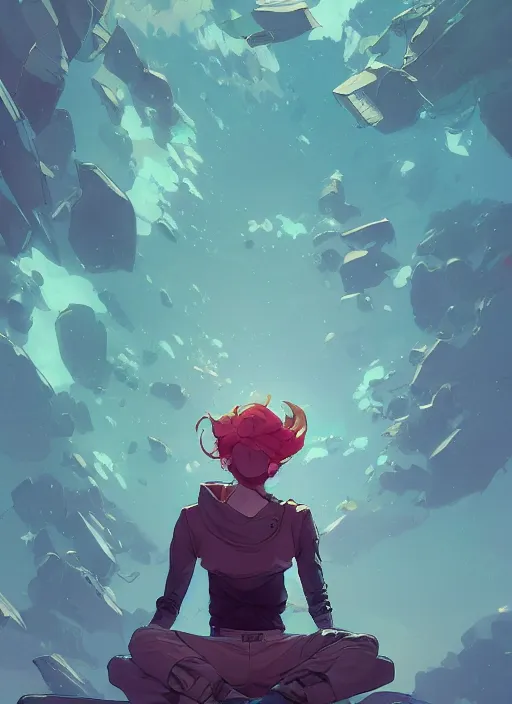 Image similar to overwhelmed with floating thoughts behance hd artstation by jesper ejsing, by rhads, makoto shinkai and lois van baarle, ilya kuvshinov, ossdraws, that looks like it is from borderlands and by feng zhu and loish and laurie greasley, victo ngai, andreas rocha