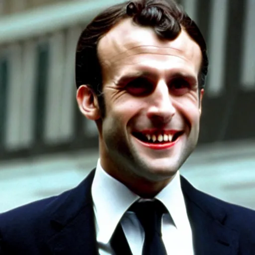 Image similar to vampire Emmanuel Macron in American Psycho (1999)