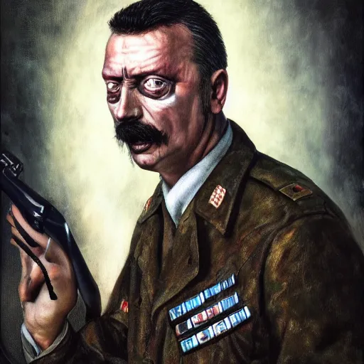 Image similar to Portrait of Igor Ivanovich Strelkov while he is calling for war total mobilization, photo-realistic, color image, 2K, highly detailed, bodyhorror by H.R.Giger