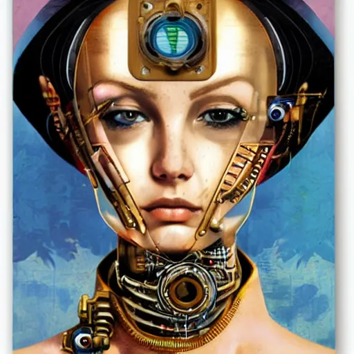 Image similar to portrait of steampunk female android, by sandra chevrier, fra angelico and sandro botticelli