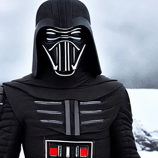 Image similar to Ralph Lauren as Kylo Ren. A still from the film Star Wars VII the force awakens