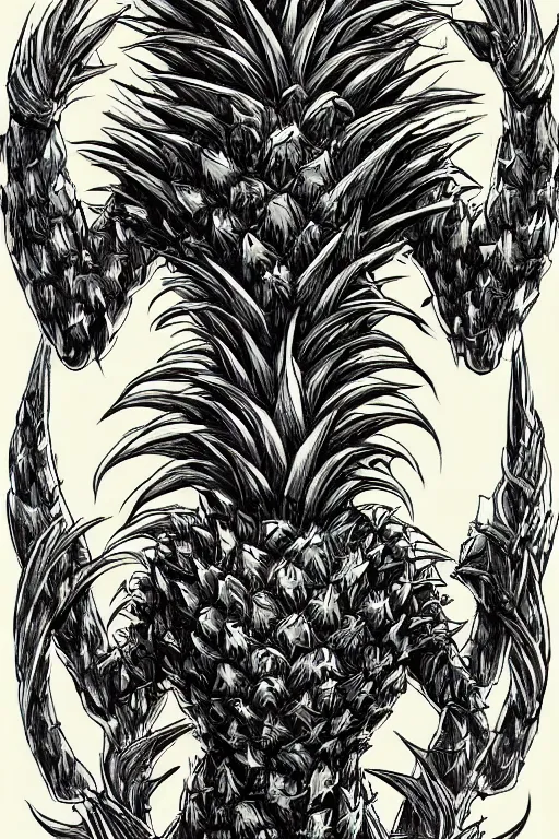 Image similar to pineapple humanoid figure monster wearing pineapple themed armour, symmetrical, highly detailed, digital art, sharp focus, trending on art station, kentaro miura manga art style