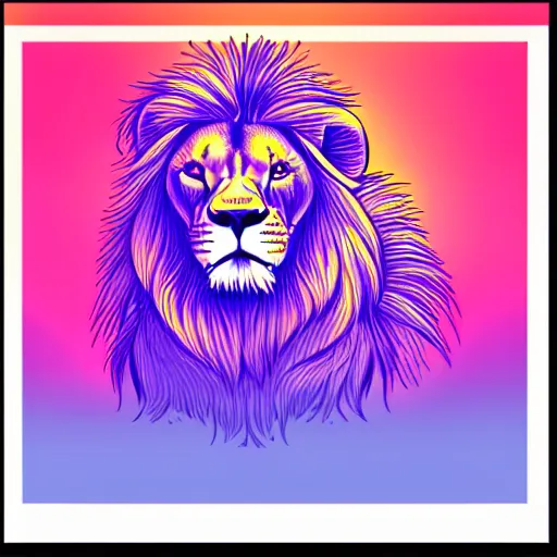 Image similar to lion, epic retrowave art, trending on art station