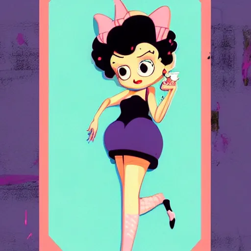 Image similar to Painting of Betty Boop by Sachin Teng :4 stylish, asymmetrical, Matte Painting , Vector art, geometric shapes, hard edges, graffiti, street art:2 Masterpiece, high detail, by Sachin Teng:4