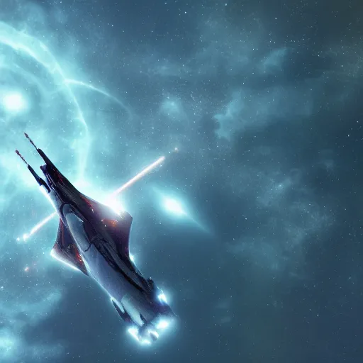 Image similar to star trek klingon bird - of - prey starship in a nebula, shallow depth of field, moody lighting, single point of light, 8 k, ultra realistic, octane render,