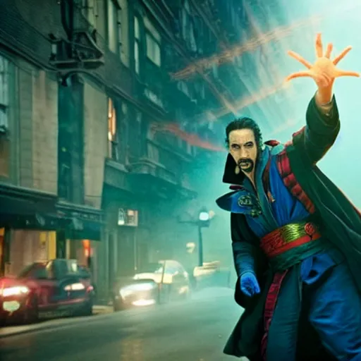 Image similar to A movie still of Lin-Manuel Miranda as Zombie Dr Strange, dynamic lighting, 8k, Heroic Pose, 2022 picture of the year