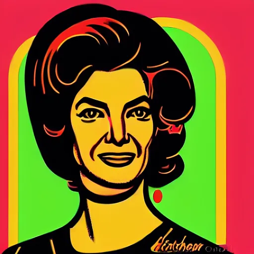 Image similar to individual jacqueline kennedy portrait fallout 7 6 retro futurist illustration art by butcher billy, sticker, colorful, illustration, highly detailed, simple, smooth and clean vector curves, no jagged lines, vector art, smooth andy warhol style