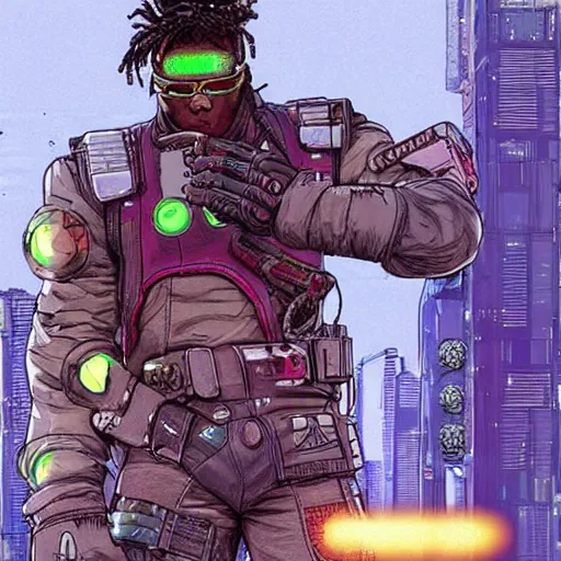 Image similar to Gregory. Apex legends cyberpunk kickboxer. Concept art by James Gurney and Mœbius.