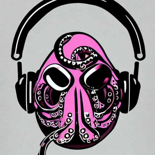 Image similar to cyborg octopus in headphones, logo, digital art, minimalism