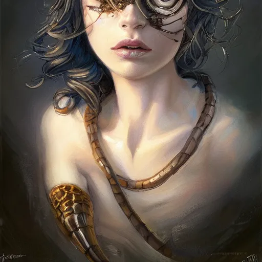 Image similar to a portrait of a snake portrait, cute and adorable, pretty, beautiful, art portrait, matte fantasy painting, deviantart, super detailed eyes, super detailed, nose, super detailed, eyes, artstation, by jason felix by steve argyle by tyler jacobson by peter mohrbacher, cinematic