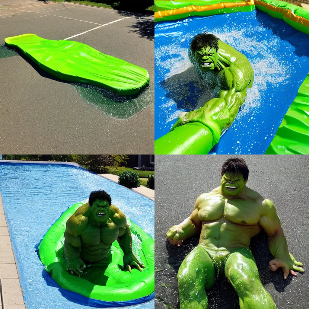 Prompt: Hulk slip n slide