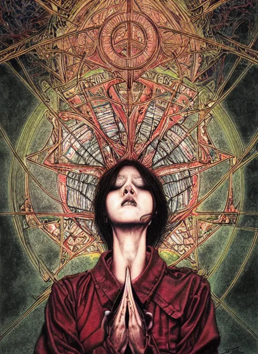 Image similar to realistic detailed image of a nurse performing an occult ritual in an old soviet public bathroom by Ayami Kojima, and Mark Brooks, Neo-Gothic, gothic, rich deep colors. Beksinski painting. art by Takato Yamamoto. masterpiece. ultra details, high quality, high resolution .