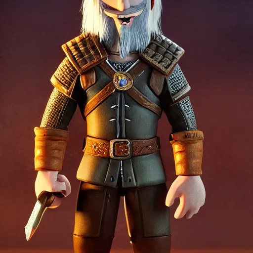 Image similar to Geralt of Rivia in the style of Wallace and Gromit animation