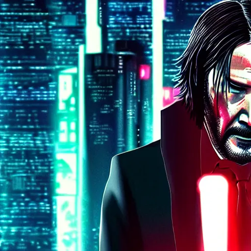 Image similar to john wick, cyberpunk style