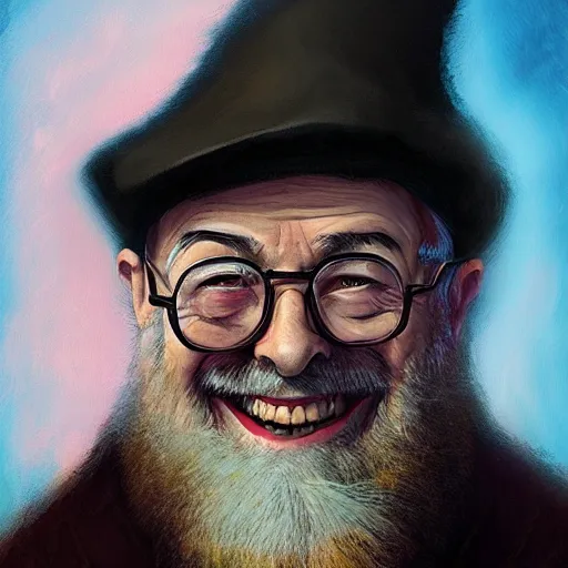 Image similar to terry pratchett laughing, portrait by anato finnstark
