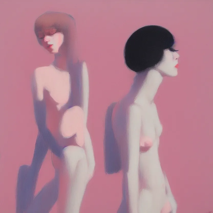 Image similar to fine art figurative painting with modern western music pop culture influences by yoshitomo nara in an aesthetically pleasing natural and pastel color tones