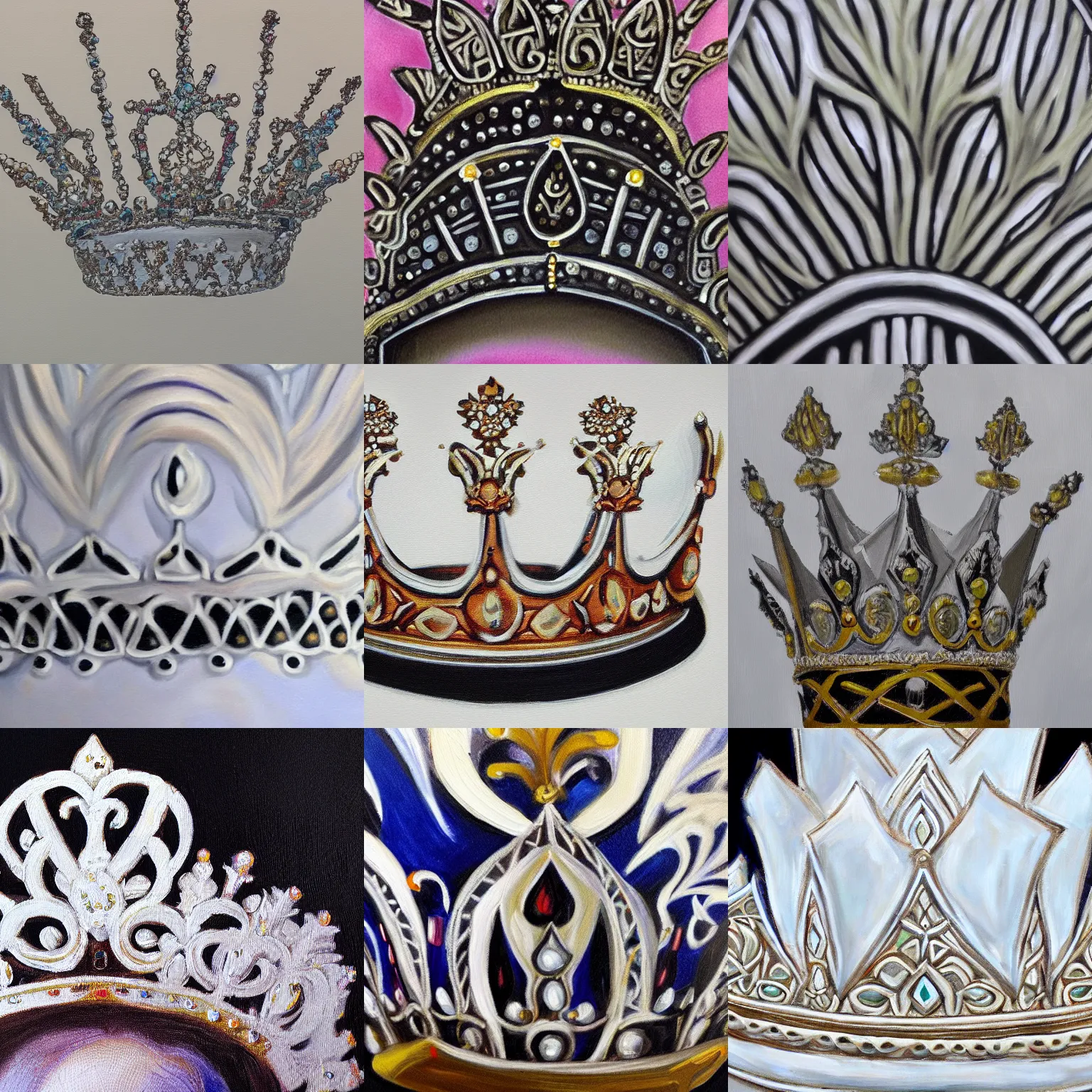 Image similar to closeup of an albino crown, high contrast, oil paint, extremely detailed