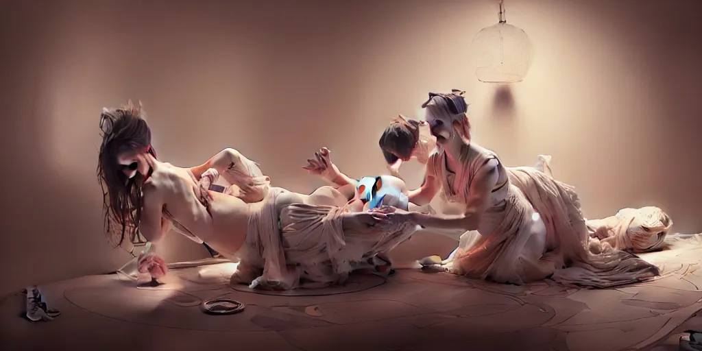 Prompt: hyperrealistic photography of a gorgeous android assisting a human birthing machine in the style of Jin Kagetsu, James Jean and wlop, highly detailed, masterpiece, award-winning, sharp focus, intricate concept art, ambient lighting, 8k, artstation