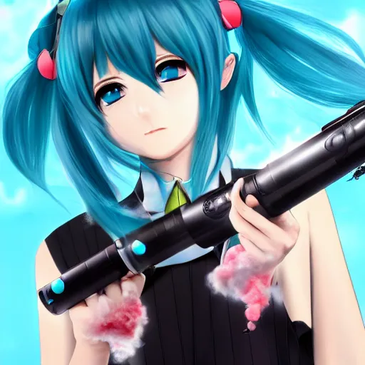 Image similar to hatsune miku smoking weed with a vape pen, smoke coming out of her mouth, bloodshot eyes, artstation, 4 k