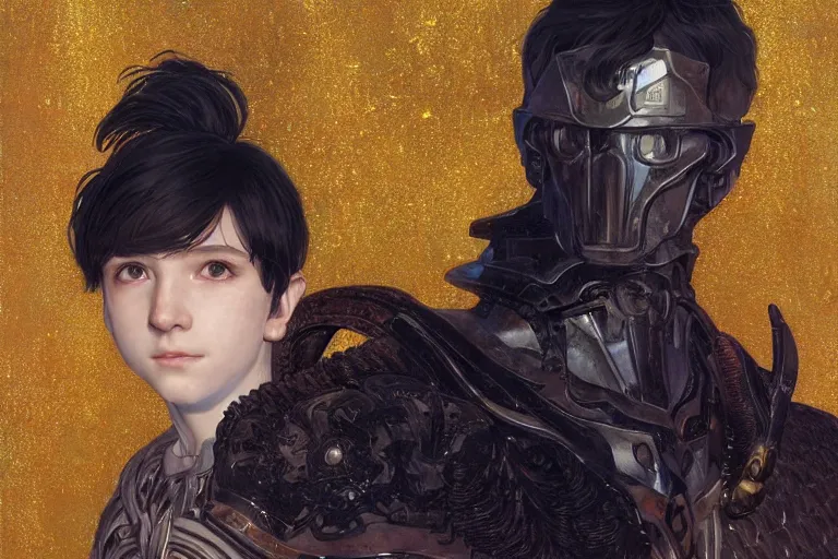 Prompt: portrait of cute young maiden boy with short white hairs in warhammer armor, art by ( ( ( kuvshinov ilya ) ) ) and wayne barlowe and gustav klimt and artgerm and wlop