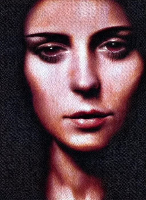 Prompt: amazing pixel art of a film still from a 1971 award-winning Italian film of a young Mexican woman with brunette looking at the camera while in a swirling alternate reality. close-up of face with smokey eyeshadow. soft detailed painting at 16K resolution and amazingly epic visuals. epically beautiful image. amazing effect, image looks gorgeously crisp as far as it's visual fidelity goes, absolutely outstanding. vivid clarity. ultra detail. iridescent. mind-breaking. mega-beautiful pencil shadowing. beautiful face. Ultra High Definition. soft shading. soft texture. intensely beautiful.