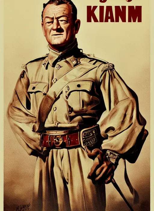 Image similar to propaganda poster john wayne as king of england, 8 k, trending on artstation