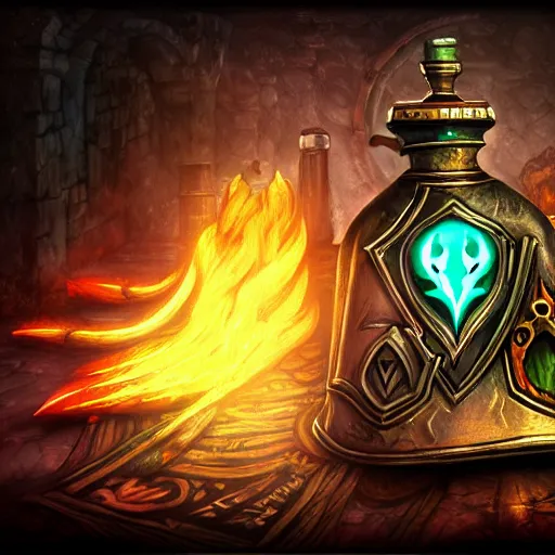 Prompt: videogame, card, icon of a potion flask, artstation, rpg, digital art, vibrant & colorful background, dark souls, runescape, skyrim, final - fantasy, diablo - 3