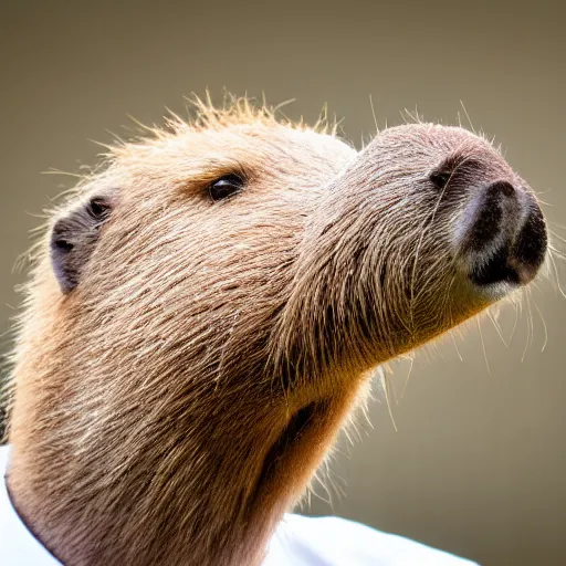 Image similar to capybara head, a man wearing a suit capybara head (smoking cigar)