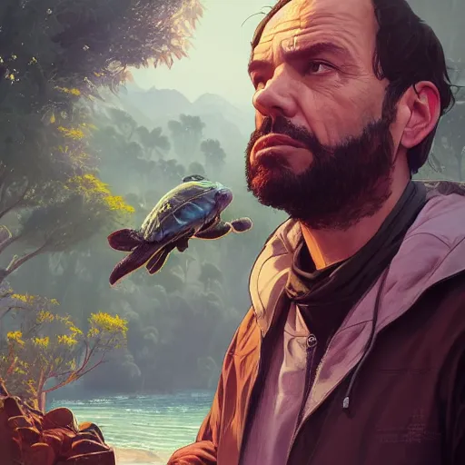 Prompt: highly detailed portrait 🐢 in gta v, stephen bliss, unreal engine, fantasy art by greg rutkowski, loish, rhads, ferdinand knab, makoto shinkai and lois van baarle, ilya kuvshinov, rossdraws, tom bagshaw, global illumination, radiant light, detailed and intricate environment