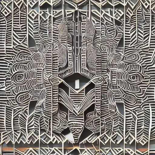 Prompt: Detailed paper cut collage of abstract tribal masks