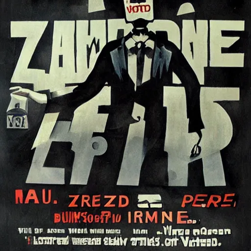 Image similar to old film poster zombie wearing vr, text reads zombie,!!!!!!!!! zombie!!!!!!!!!