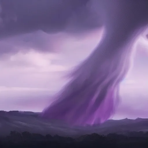 Prompt: a tornado in the distant landscape, hdr, artstation, shuttershock, 4 dimensions purple background