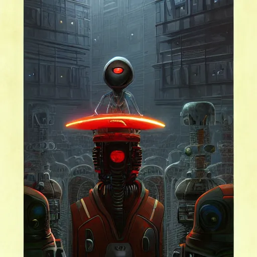 Prompt: alien robot, thief, by isaac asimov and marc simonetti
