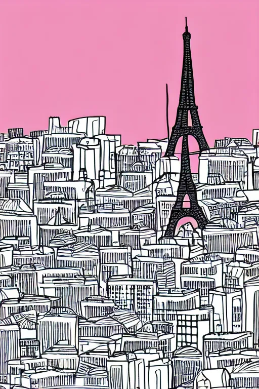 Image similar to skyline of paris, illustration, in the style of katinka reinke